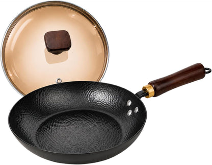 10.5" Hand Hammered Carbon Steel Skillet for Searing | Uncoated Surface; Removable Handle for Oven Use, Smoother Food Release with Seasoning, and Compatibility with All Stovetops.1