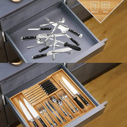 Bamboo Silverware Drawer Organizer, 7 Slots, Natural5