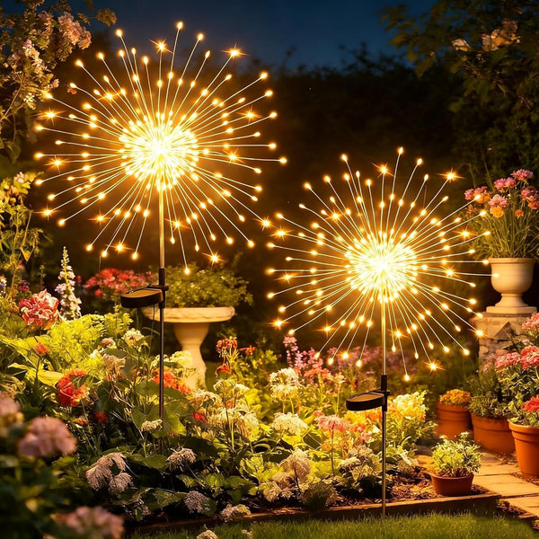 Solar Garden Lights Outdoor,Waterproof Garden, 2PC 200 LED Twinkling Firework Lights Decorative with 8 Modes,Decor for Yard Patio Pathway Lawn for Yard outside Fairy Decorative1