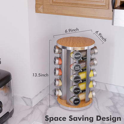 Revolving Spice Rack Set with 20 Spice Jars, Kitchen Spice Tower Organizer for Countertop or Cabinet -- Carousel Storage Includes 386 Spice Labels -- Desktop Rotating Seasoning Organizer4
