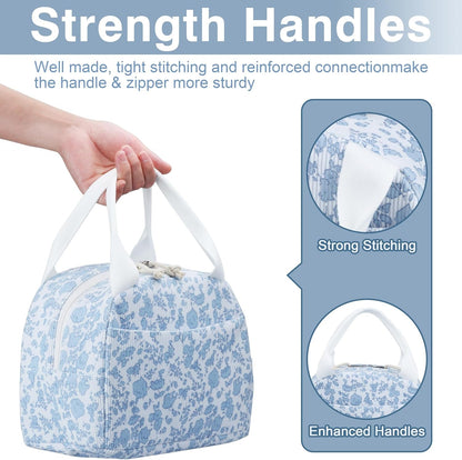 Lunch Bag - Insulated Lunch Box for Women, Reusable Large Capacity Cooler Bag for Adult, Small Leakproof Cute Corduroy Lunch Tote for Work Office Travel Picnic (Corduroy Blue-Flower)4