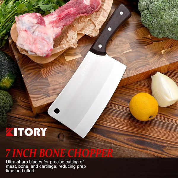 Meat Cleaver 7", Chinese Chef Kitchen Knife, for Meat and Bones, Versile Blade, Full Tang, Wood Handle5