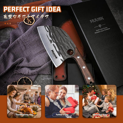 Meat Cleaver Knife with Sheath, Hand Forged Chopping Butcher Knives7