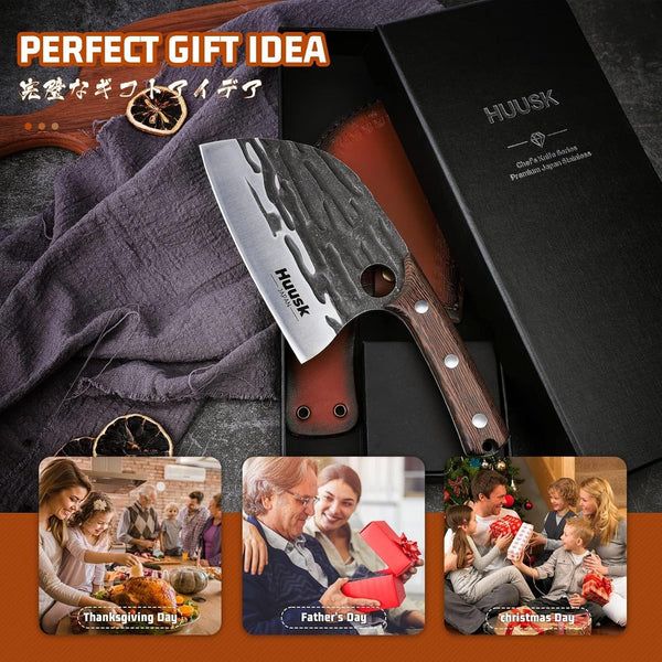 Meat Cleaver Knife with Sheath, Hand Forged Chopping Butcher Knives7