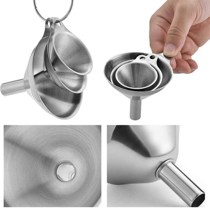 Metal Stainless Steel Funnel, Large Medium Small Funnel Set of 3, Food Grade Mini Kitchen Funnels for Transferring Essential Oils, Liquid, Fluid, Small Funnels for Filling Bottles Flask Cooking4