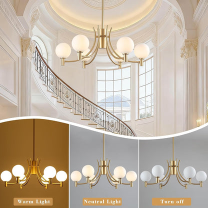 29.5"Milk White Glass Gold Sputnik Chandelier 6-Light Modern Chandeliers5