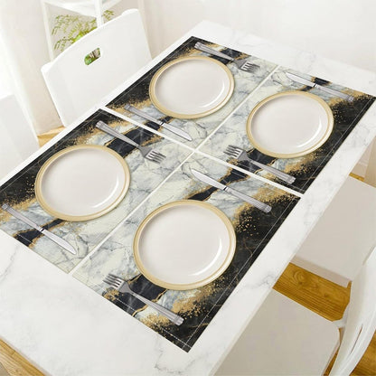 Marble Placemats Set of 4, Abstract Art Black Gold Marble Texture Modern Table Mats, Non-Slip Heat Resistant Washable Place Mats for Kitchen Dining Cafe Party, 18X12 Inch4