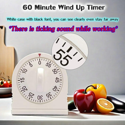 60 Minute Wind up Timer, Visual Mechanical Timer with Loud Alarm, Manual Countdown Timers for Classroom, Home, Study and Cooking (White)2