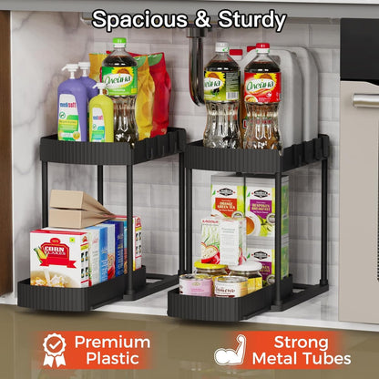 2 Packs under Sink Pull-Out Storage Organizers, 12.8 Inches, Black3