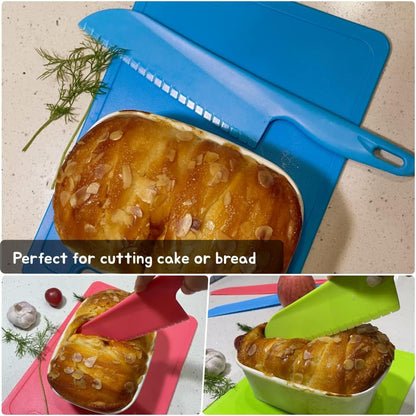 11" Plastic Serrated Knives Set to Cut Salad, Bread, Brownies or Lasagna, Professional Large Lettuce Knife to Prevent Turning Brown, Nylon Knife for Nonstick Pans, Durable Chef'S Knife, 4 Pcs4