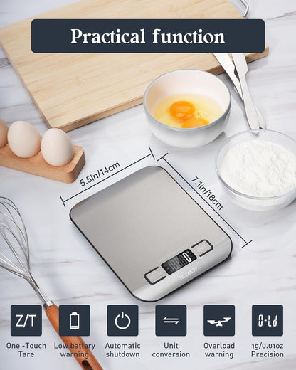 Food Scale, Digital Kitchen Scale with Grams & Ounces Units, 11Lb | Digital Scale with 6 Units, LCD Display and Tare Function, Compact Design for Baking, Cooking, Meal Prep, 304 Stainless Steel7