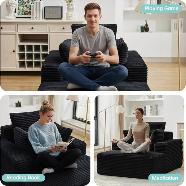 Boneless Couch Chaise Lounge Chair, 54" Oversized Cloud Sofa with Deep Seat, Plush Corduroy Reading Chair for Living Room, Bedroom, Reading Nook, Apartment, Gaming Room & Movie Nights, Black6