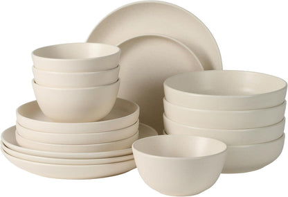 Leeds Court Plates and Bowls Sets, 16-Piece Stoneware Dinnerware Sets, Cream White, round Speckle Reactive Glaze Dish Set1