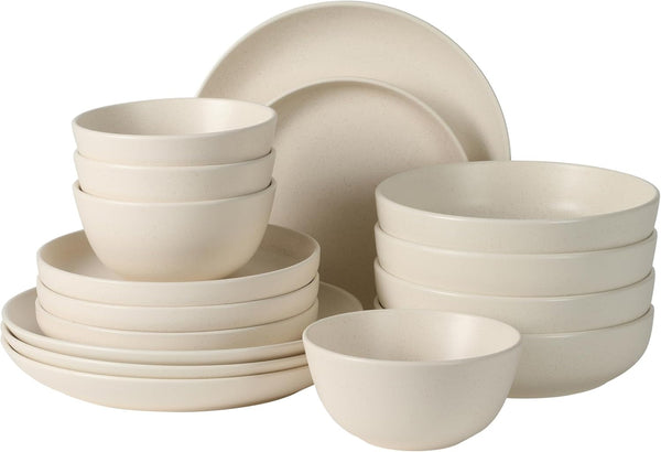 Leeds Court Plates and Bowls Sets, 16-Piece Stoneware Dinnerware Sets, Cream White, round Speckle Reactive Glaze Dish Set1