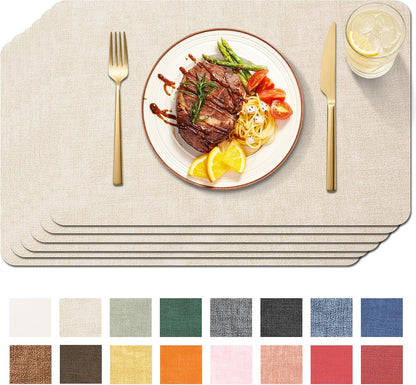 Faux Leather Placemats Set of 6, Easy to Clean, Beige1