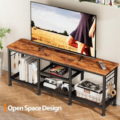 TV Stand for Tvs up to 55 Inch, Entertainment Center with Open Storage Shelves, Media Console Table with Soundbar Shelf for Living Room, Bedroom, Rustic Brown3