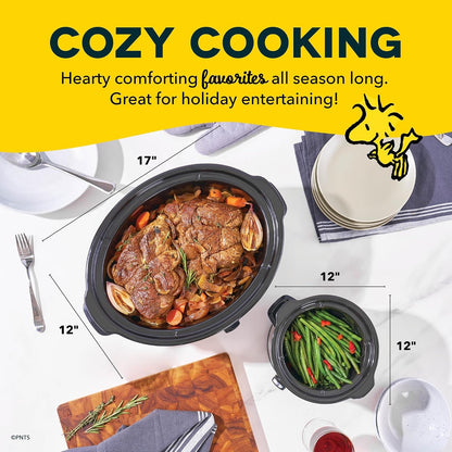 Peanuts® Slow Cooker Set, 2 Pack Electric Slow Cookers, 7QT + 2QT, Snoopy Football Design, High/Low/Warm, Removable Stoneware Pots, Glass Lids3