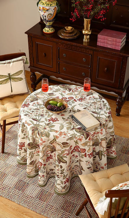Designer Vintage round Linen Tablecloth,Diameter 67"-Grace A7