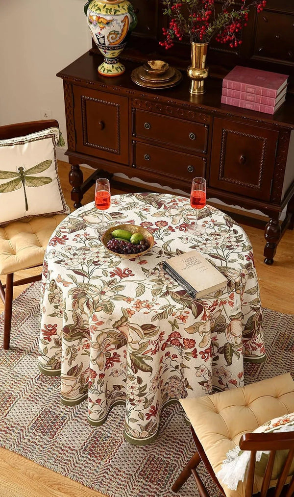 Designer Vintage round Linen Tablecloth,Diameter 67"-Grace A7