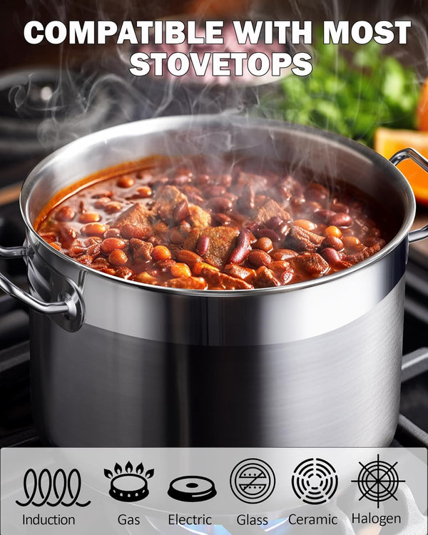 Professional Stainless Steel Stock Pot, Heavy Duty Induction Soup Pot with Lid, Large Pot for Cooking Pasta, Soup, Oven Safe, Dishwasher Safe, Compatible with Most Stovetops, 30-Quart4