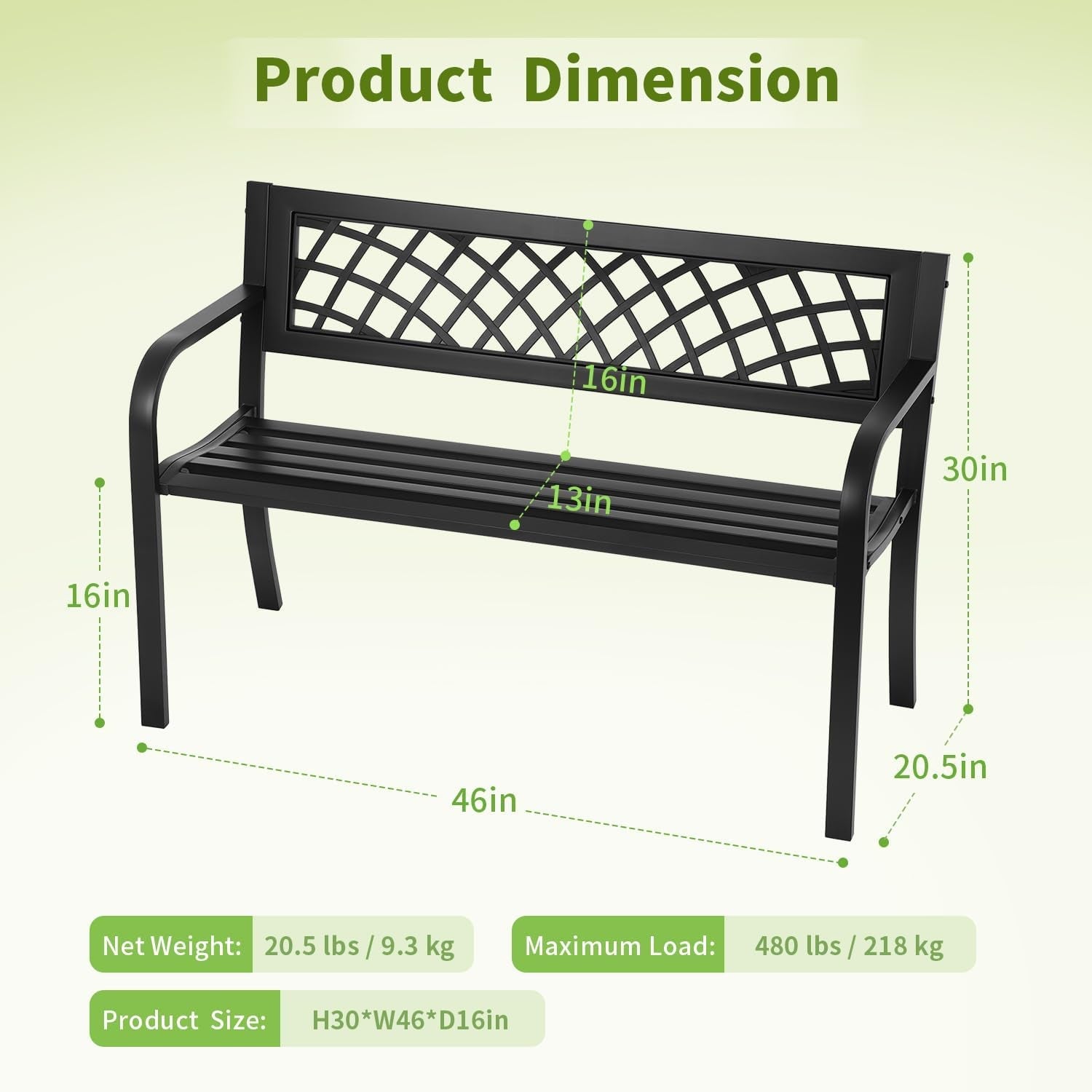 46-outdoor-garden-bench-black-480lbs-load-capacity-heavy-duty-metal-patio-bench-with-grid-design-rust-weather-resistant-for-lawn-yard-parks-patio-porch-entryway