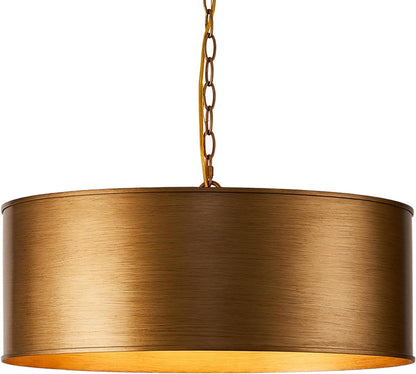 21" Vintage Metal Drum Chandelier, 4-Light E26 Industrial Adjustable Chain Hanging Pendant Light Fixtures for Foyer Entryway Kitchen Bedroom, Golden Bronze Finish8