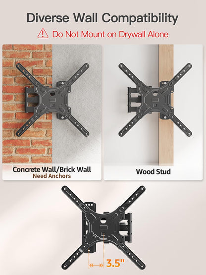 Full Motion TV Wall Mount for 26-60" Tvs, Max VESA 400X400, 77 Lbs. | Swivel & Tilt Articulating Arms, Single Stud Center Mount, Compatible with Corner Installation for Home Flat Tvs7