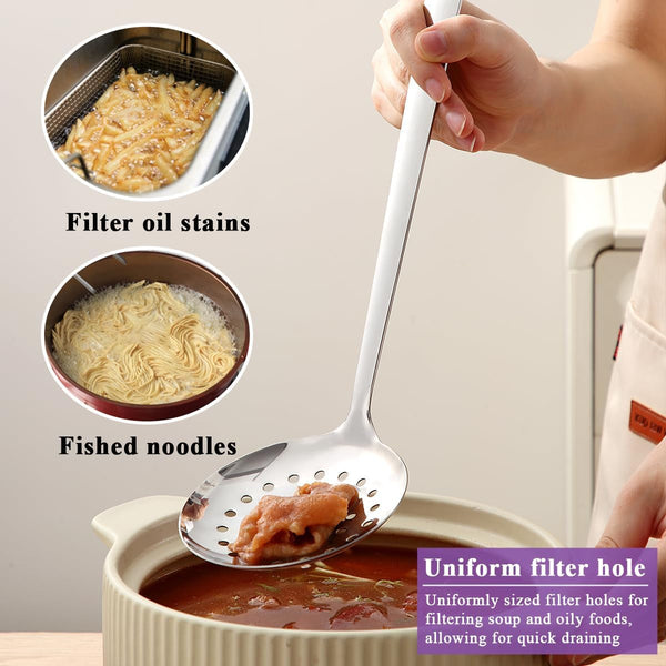 Slotted Spoons for Straining 2 Pcs 13", Stainless Steel Kitchen Spider Strainer Skimmer Ladle for Straining Pasta/Cooking/Frying, Metal Kitchen Utensils Pasta Spoon5