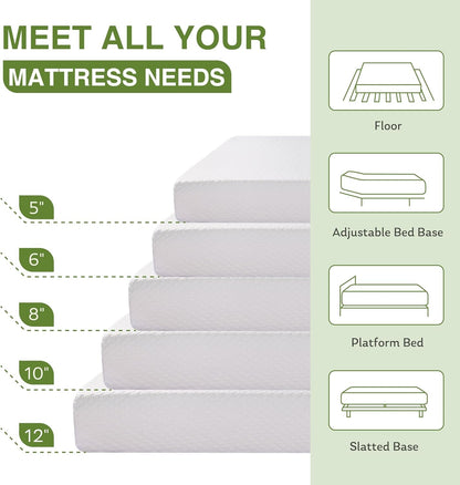 EGOHOME Full Size Memory Foam Mattress 8 Inch, Green Tea, Medium Firm8