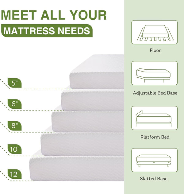 EGOHOME Full Size Memory Foam Mattress 8 Inch, Green Tea, Medium Firm8