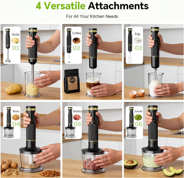1200W Immersion Blender Handheld, 5-In-1 Variable Speed | Hand Blender Stick with Whisk Chopper Milk Frother Mixing Cup and Storage Rack for Kitchen Soup, Purees and Smoothies4