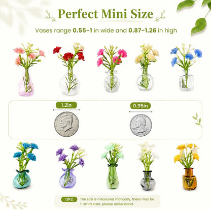 Mini Vase Magnets for Fridge, 10Pack Cute Tiny Magnetic Glass Vases Refrigerator Accessories, Real Flowers Pot Magnet, Funny Aesthetic Plant Pot Locker Office Kitchen Decoration, Small Magnet Bud3