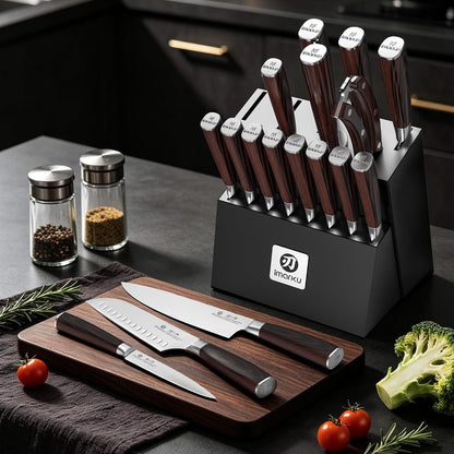 18-Piece Japanese Santoku Stainless Steel Knife Set with Block2