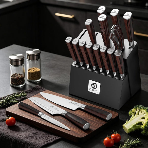 18-Piece Japanese Santoku Stainless Steel Knife Set with Block2