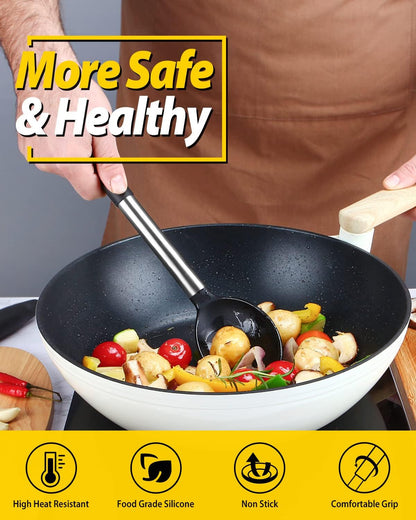 Silicone Cooking Spoons for Nonstick Cookware, 2 Pack, Black3
