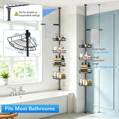 Corner Shower Caddy Tension Pole, Triple Stability 4-Tier Bathroom Rack6