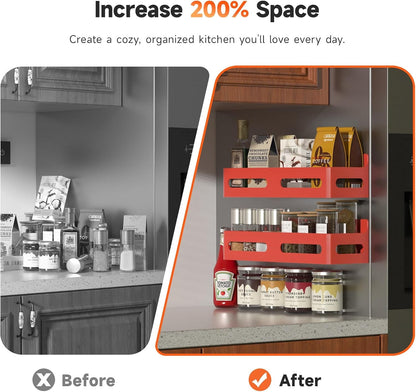 4-Pack Magnetic Spice Rack for Refrigerator with Hooks, Red3