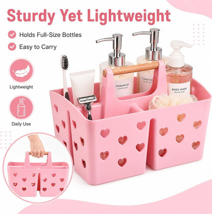 Pink Portable Shower Caddy, Plastic Basket Organizer with Wooden Handle6