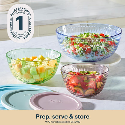 Colors (3-Pack) Sculpted Tinted Glass Mixing Bowls with Plastic Lids3