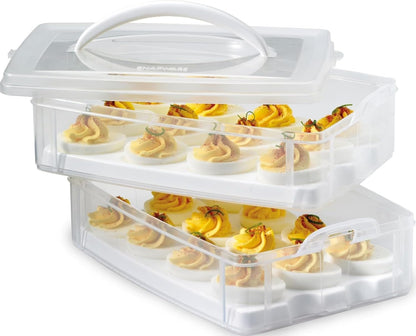 (2-Layer, 24 Eggs) Plastic Detachable Deviled Egg Carrier Storage1