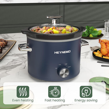 2 QT Small Slow Cooker, 3 Adjustable Temp, Upgraded Ceramic Pot, Easy Clean-Up, Nutrient Loss Reduction, Sauces, Stews & Dips, Stainless Steel, Blue8