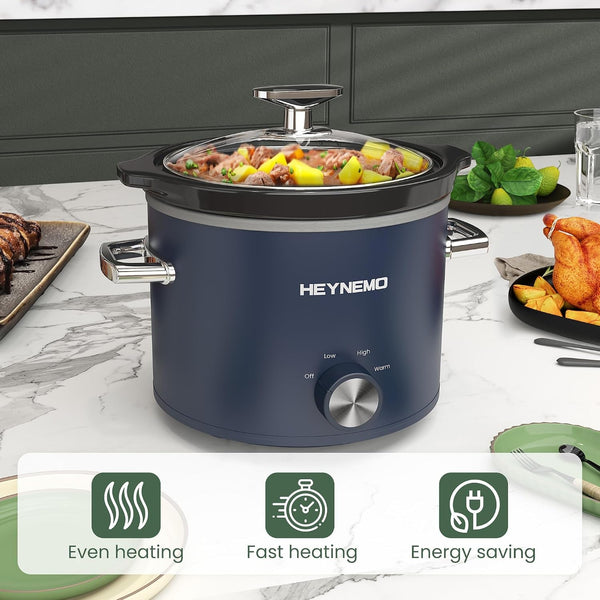 2 QT Small Slow Cooker, 3 Adjustable Temp, Upgraded Ceramic Pot, Easy Clean-Up, Nutrient Loss Reduction, Sauces, Stews & Dips, Stainless Steel, Blue8