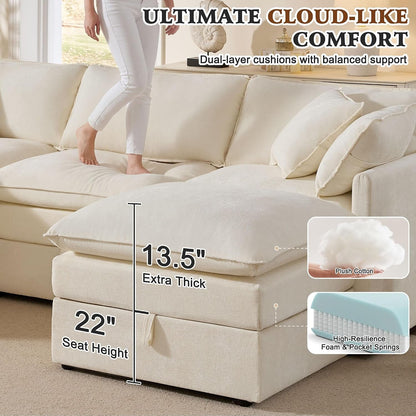 103" Modular Sectional Sofa with Storage, L Shaped Cloud Couch with Movable Ottomans & 4 Pillows, Chenille Deep Seat Sectional Couches for Living Room, Apartment (Beige)5