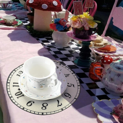 12 Pcs Wonderland Tea Party Decoration Clocks Placemats Party Game Table Non Slip Cup Mats for Dining Kitchen Birthday Baby Shower Decor Supplies7