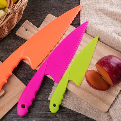 8 Pcs Kid Cooking Kitchen Knife Set, Plastic Serrated Edges Children'S Safe Chef Nylon Knives for Cutting Fruit Bread Cake Salad Lettuce Kids Cooking Supply(Multi Colors Square Knife)4