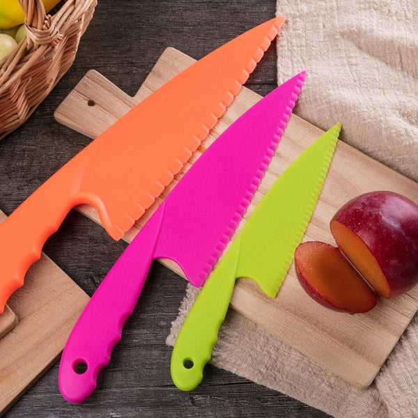 8 Pcs Kid Cooking Kitchen Knife Set, Plastic Serrated Edges Children'S Safe Chef Nylon Knives for Cutting Fruit Bread Cake Salad Lettuce Kids Cooking Supply(Multi Colors Square Knife)4