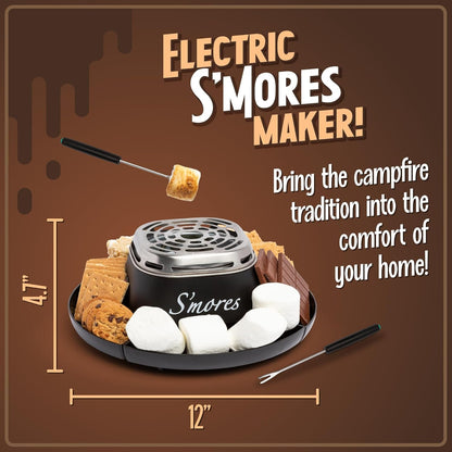 Tabletop Indoor Electric S'Mores Maker - Smores Kit with Marshmallow Roasting Sticks and 4 Trays for Graham Crackers, Chocolate, and Marshmallows - Movie Night Supplies - Black2