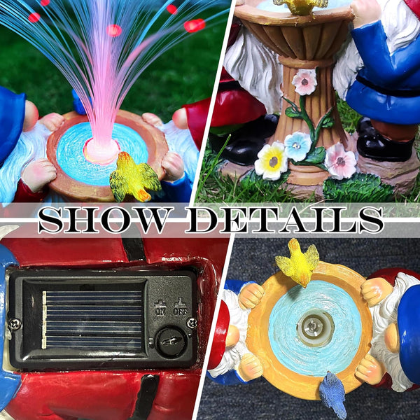 Solar Gnome Statue, Resin Gnomes Figurine and Colour Changing Optical Fiber Solar Light Outdoor Lawn Yard Decor5