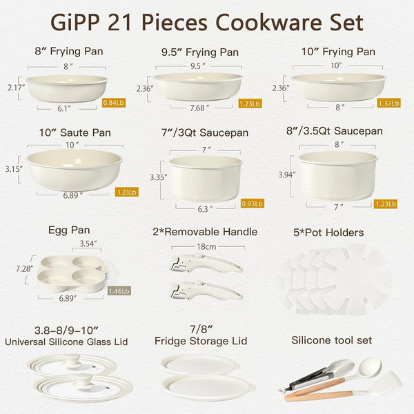 Pots and Pans Set Detachable Handle Cookware Sets Kitchen Cooking Set | Non Stick,Healthy,Non Toxic,Pfas PFOA & PTFE Free, Dishwasher ＆Oven Safe, All Stoves Are Compatible,21Pcs,Cream2