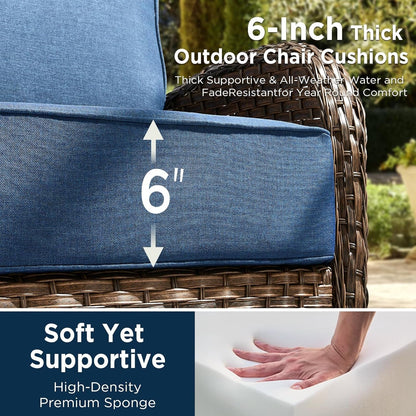 10 Pieces Luxury Outdoor Patio Furniture Set with 6-Inch Thick Cushions, Wicker Outdoor Furniture with High Back Swivel Patio Chairs Set of 4, Wicker Conversation Set for Deck Garden Porch, Blue3